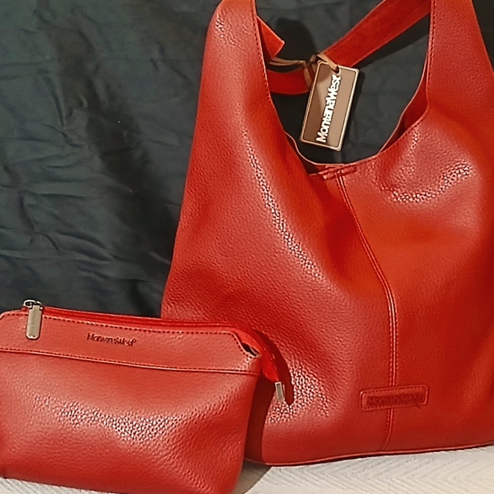 Montana West Bold Red Shoulder Bag Set